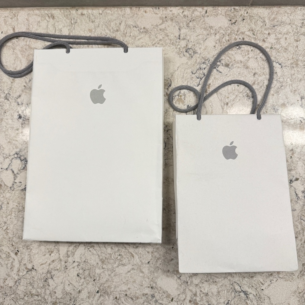 Apple Bundle 2 White Gray Sturdy Matte Paper Gift Shopping Baag Empty tote bag - Picture 2 of 7